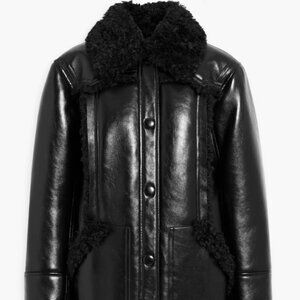 Faux Fur-Trimmed Faux Leather Coat